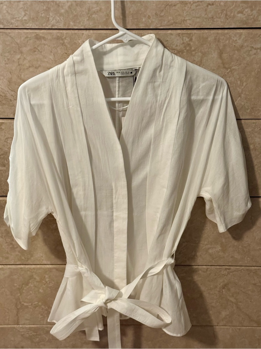 Zara White Short Sleeve Blouse 100% Cotton
